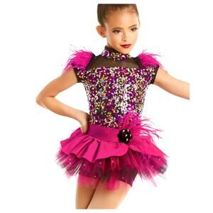 NWOT Weissman One Way Or Another Multi Color Sequin & Feather Dance Costume 6/6x